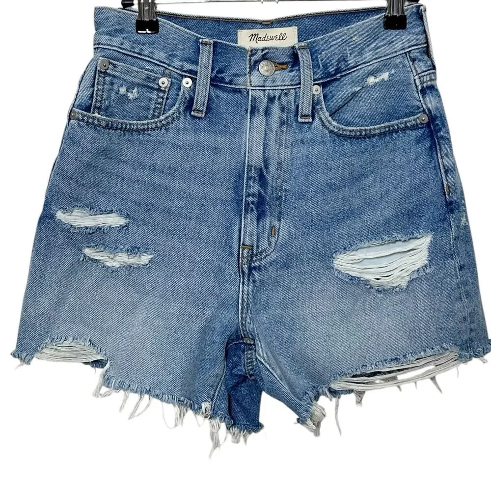 Madewell Momjean Shorts‎ Flintwood Wash Size 23 High Rise Distressed Cotton